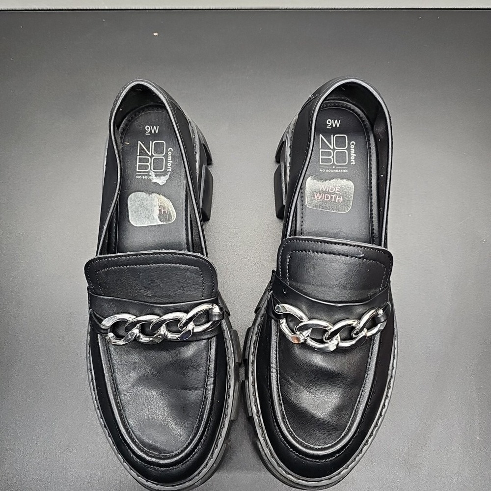 No Boundaries Womens Black Lug Sole Chain Loafers WWNB42FM001 Size 9W Wide - Picture 2 of 11